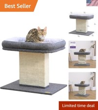 19" 2-in-1 Elevated Cat Perch with Felt Bed  Sisal Scratching Post in Grey