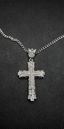 Fashion Jewelry Silver Rhinestone Stainless Steel Cross Pendant And Necklace24" - Picture 4 of 10