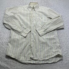 Lacoste Button Shirt Yellow Green White Striped Long Sleeve Mens Size 38 US S