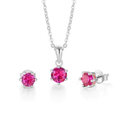 Damen Sterling 925 massiv Feinsilber 1,5 Karat Rubin Anhänger Halskette & Ohrringe