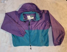 Vtg WearGuard Mens L Windbreaker Jacket w/ Hood Coat Teal Green Purple 90s Y2K