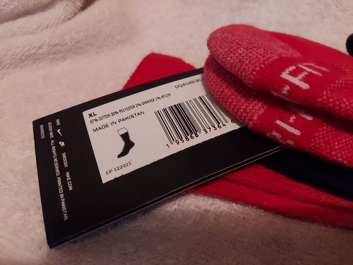 Nike Men's 2PK Everyday Plus Cushioned Crew Socks XL (12-15) Red
