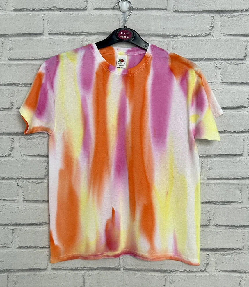 KIDS Tiedye T shirt Pink Orange Yellow Age 9 11 Years Girls T shirt