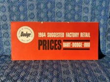 1964 Dodge Original Suggested Factory Retail Prices Dart 330 440 880 Polara