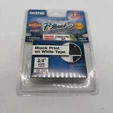 Brother P-Touch TZ-241 Label Tape 3/4" (18mm) Black on White New Sealed Genuine