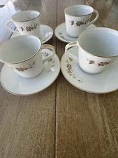 Lot of 4 Noritake NINON Gold Roses 6609 Tea Cups / Saucers  Japan MCM Fine China