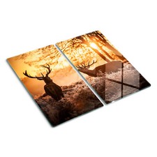Glas-Herdabdeckplatte Ceranfeldabdeckung Zweiteilig 2x30x52 Hirsch Sonnenaufgang