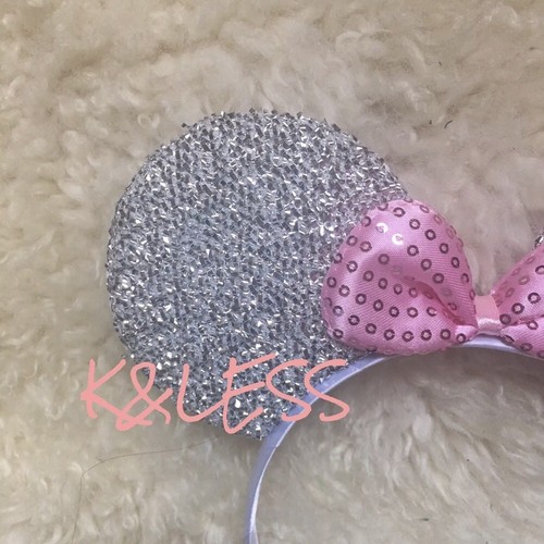 24Minnie-Mickey-Mouse-Ear-Headband Shiny BLUE SILVER Birthday-Party-Costume-DIY - Picture 5 of 5