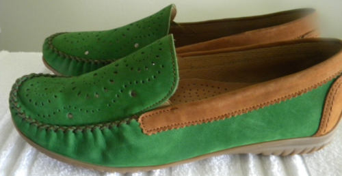 Gabor weiche Mokassin-Halbschuhe handgefertigte Damen-Slipperschuhe grün Größe 6 neu - Bild 1 von 7