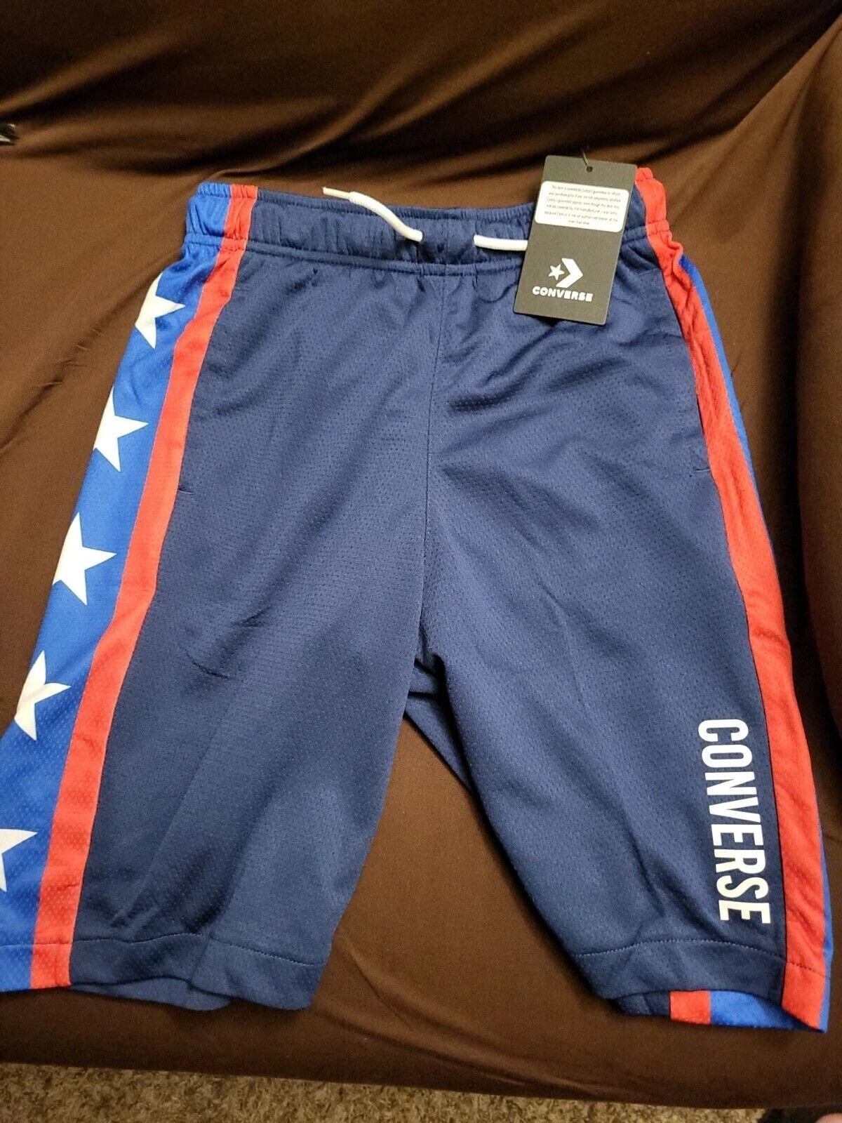 NUOVI pantaloncini sportivi Converse Big Boys blu navy rosso bianco taglia SMALL