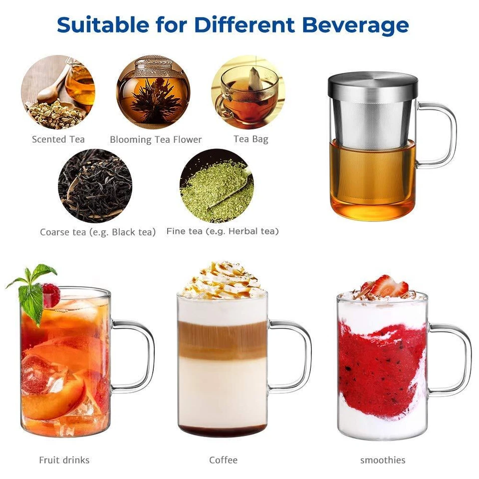 Taza de té de vidrio borosilicato de 16,9 oz taza vasos de té, infusor de acero inoxidable y... Foto 4 de 4