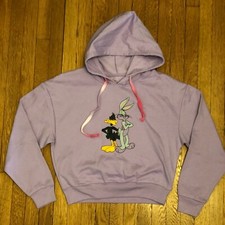 Looney Tunes Daffy Duck  Bugs Bunny Purple Hoodie Hooded Sweatshirt Women Retro