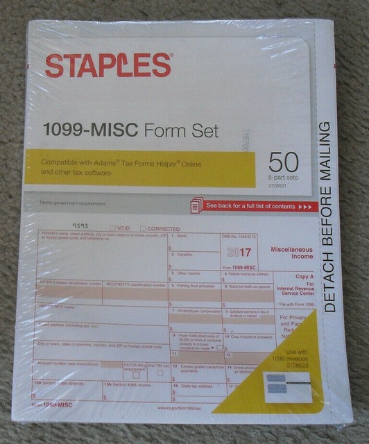 Staples 2017 1099 misc Form Set 50 5 part Sets Tax Filing Forms Taxes 