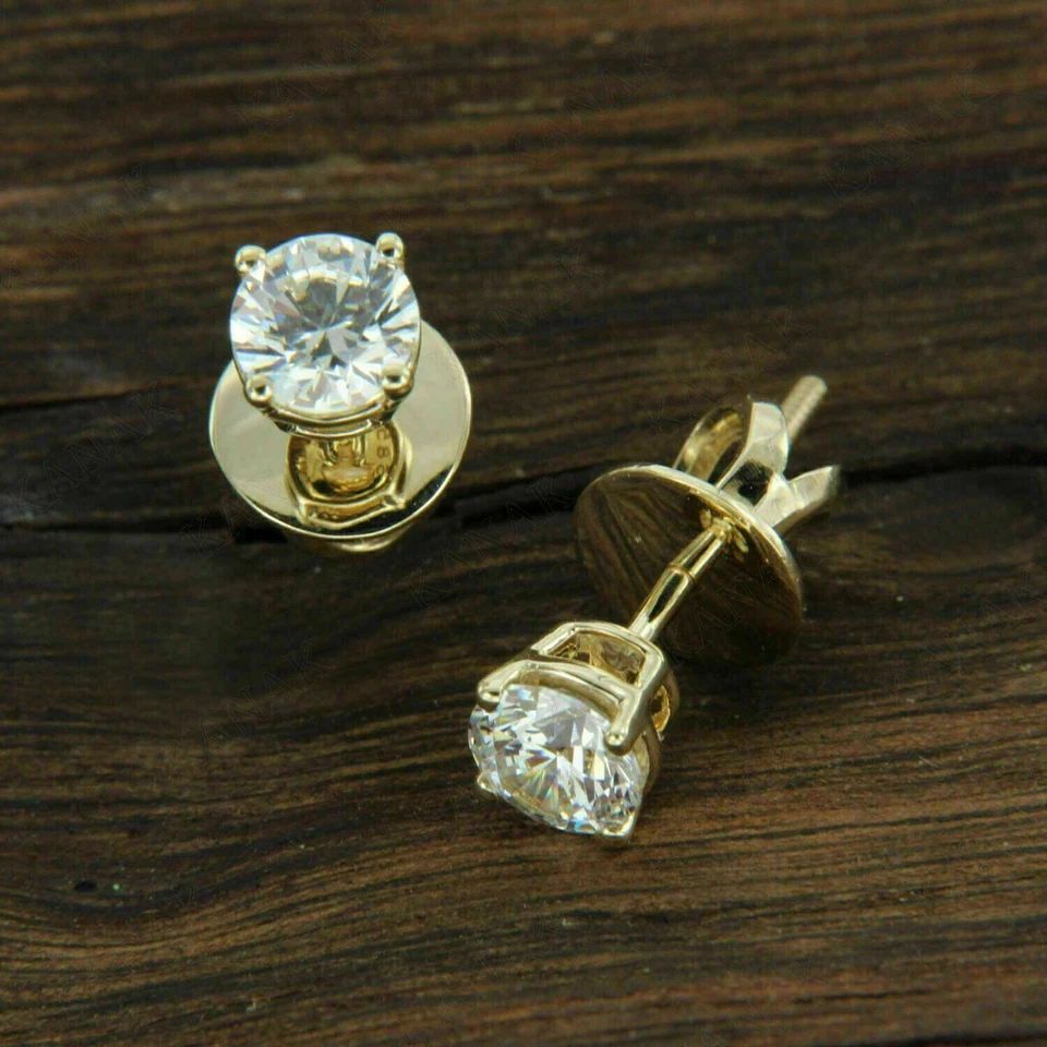 1Ct Round Cut Lab-Created Diamond Solitaire Stud Earrings 14K Yellow Gold Finish - Image 3 of 4