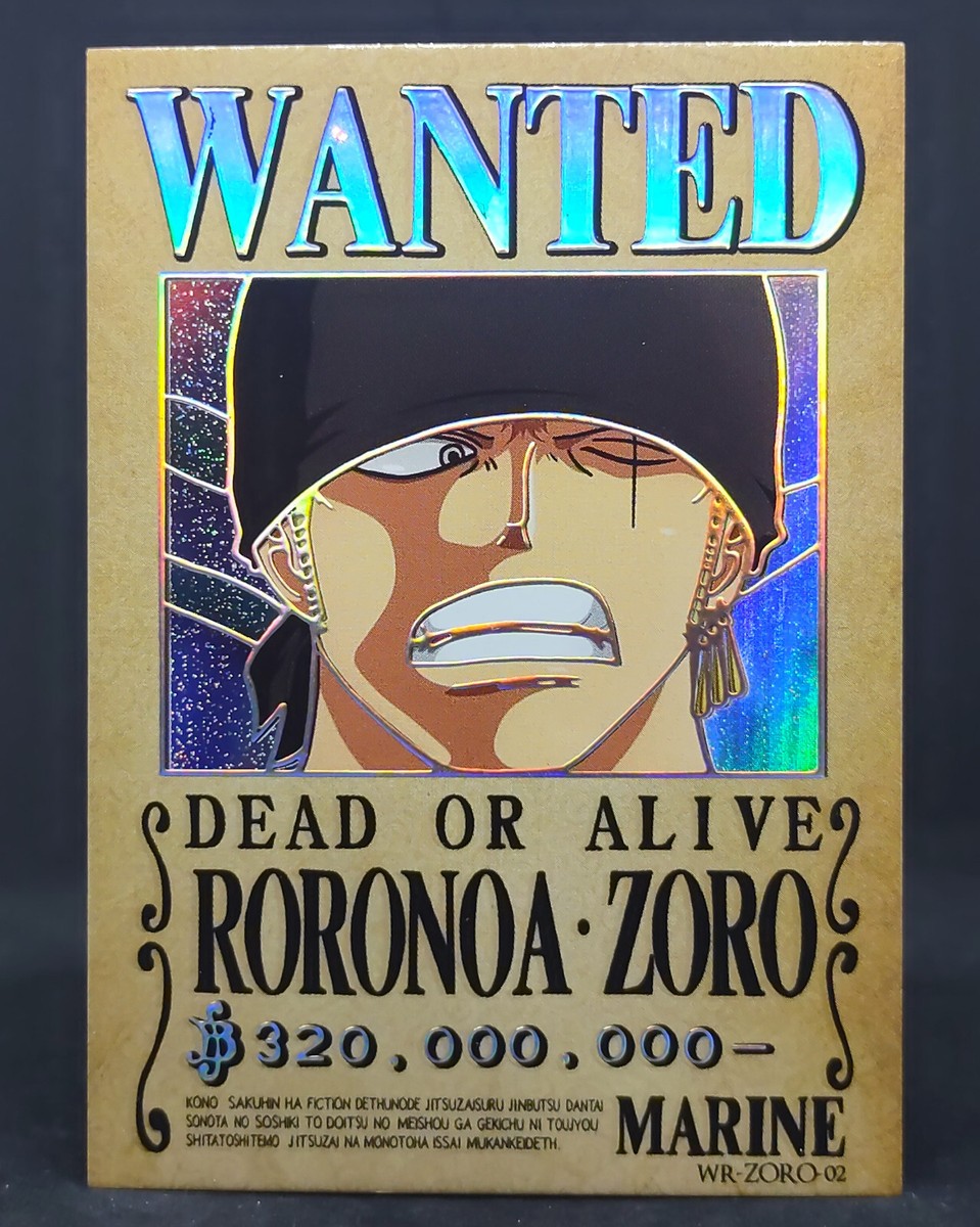 One Piece Roranoa Zoro Wanted Bounty Poster Card Holo Foil WR-ZORO