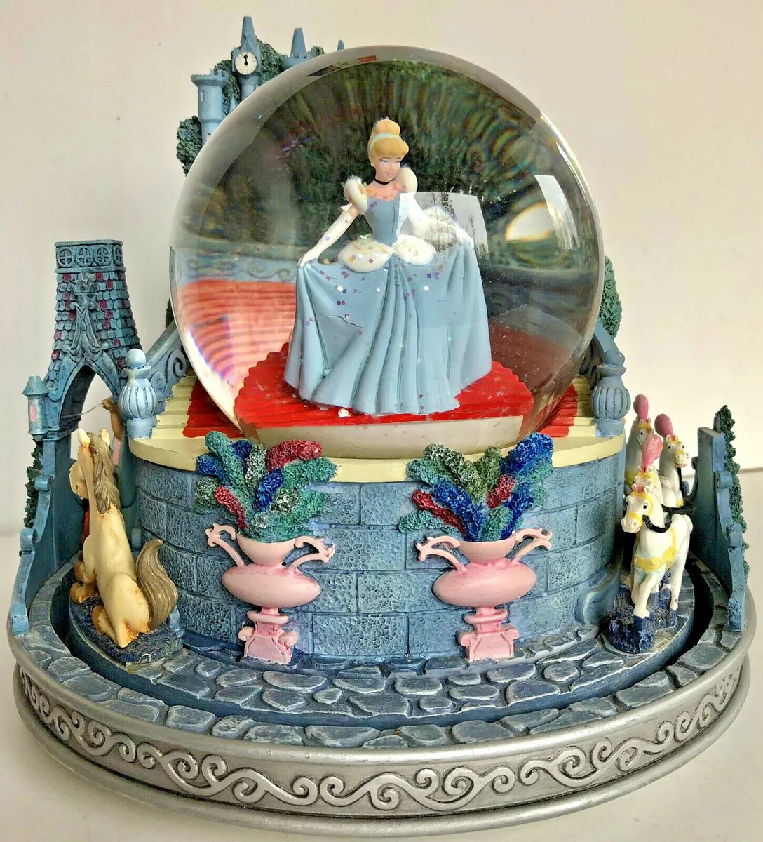 Disney Cinderella Snow Globe Music Box Castle Midnight Prince &amp ...