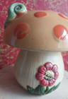 VTG Floral Ceramic Garden Fairies Flower House Crawling Snail Mushroom Coin Bank — photo 2