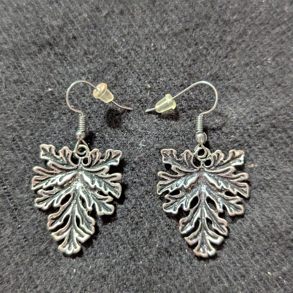 Silver Tone Leaf Dangle Statement Earrings - image 1