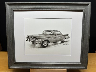 Drawing of a 1959 Chevrolet Chevy Impala Car Graphite Pencil Art Sketch Picture