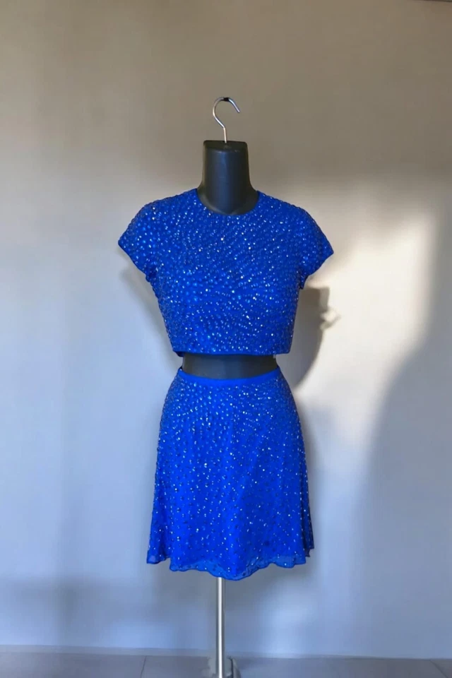 SHERRI HILL Ladies size 0 Rhinestone SKIRT SUIT Prom DK ROYAL Keyhole Back NWT - Image 3 of 4