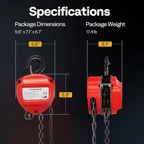 Chain Hoist 1 Ton 10ft 2200Lbs Heavy Duty Pulley Hoist w/ G80 Manganese Steel - Picture 7 of 7