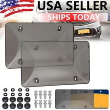 2PCS License Plate Shield Cover Bubble Lens Car Truck Waterproof Grey & Black US