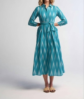 Guadalupe Design Luciana Ikat Midi Dress Cyan