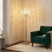 Stehlampe Standleuchte Wohnzimmerlampe Silber 5 Flammig Glaskristalle H 165 Cm