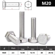 M20 20mmØ SET SCREWS HEXAGON HEAD FULLY THREADED METRIC BOLTS A2 STAINLESS STEEL