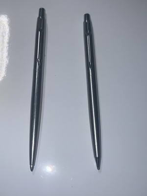 Set Of 2 Vintage Parker  Stainless Pen & Pencil Made In USA Arrow -Blue Ink-