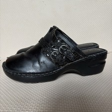 Born Women  s Black Leather Clogs Double Embossed Strap Size 10 Comfort