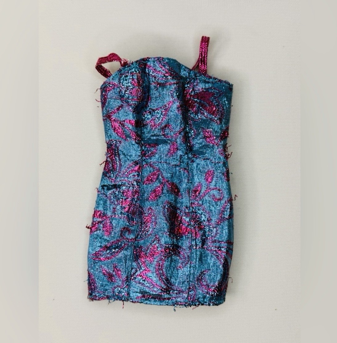 Barbie Dress Blue Pink Metallic Strapless Mini Dress Fashion Cute Doll Clothes