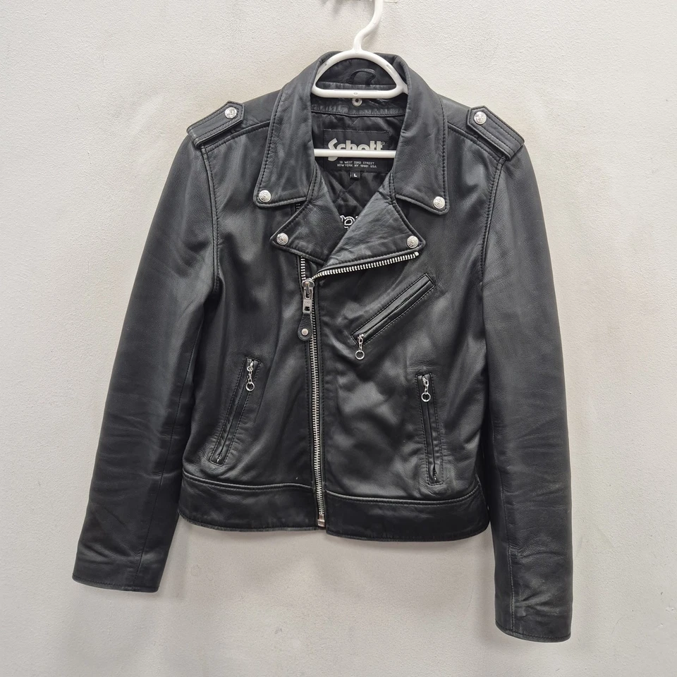 Chaqueta de Motociclista Schott Perfecto Talla L Cuero Negra Acolchada Forrada Cremallera Tachonada - Imagen 1 de 4