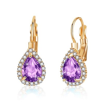 Austrian Crystal Halo Teardrop Leverback Drop Earrings for Women 14K Rose Gold P