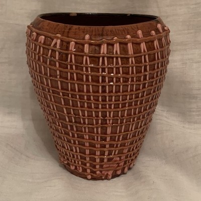Fratelli Fanciullacci Korbgeflecht Keramik Detail rostfarben 4 1/2 Zoll Vase