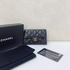 Chanel Classic Flap Card Holder Black Caviar Leather Gold‑Tone CC Logo