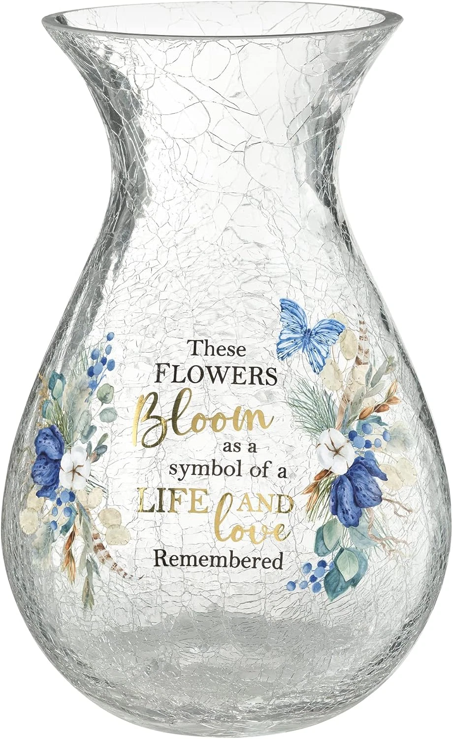Crackle Glass Memorial Flower Vase with Sympathy Verse