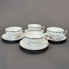 Empress China Regent Platinum Trim Scrolls Tea Coffee Cups and Saucers Set of 4