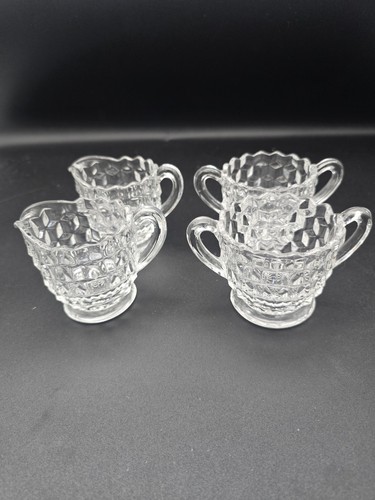 2 Sets Of Vintage Fostoria American Clear Mini Creamerand Mini Open Sugar Bowl - Picture 2 of 6