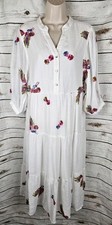 Fig + Flower White Embroidered Long Shirt Dress L NEW Tiered Boho Womens