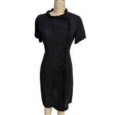 Vintage Little Black Dress Berkshire Between Size Ruffle Trim Short Sleeve