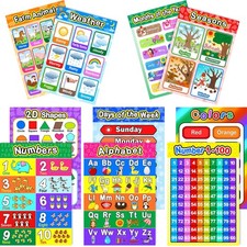 Laminated Preschool Posters for Toddlers, ABC Numbers, 16x11 in, 10 Pcs