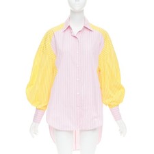 OLD CELINE Phoebe Philo pink yellow striped colorblocked button-up shirt FR36 S