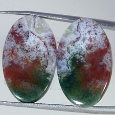 17.40Cts. 100 Natural Moss Agate Pair Oval Cabochon Gemstone 13X20X4MM