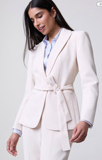 NWT ANN TAYLOR IVORY WHISPER BELTED FLUID CREPE BLAZER JACKET SZ 14