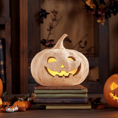 Jack-O-Lantern Kürbis Halloween Lampe LED Harz Deko Nachtlicht Herbst