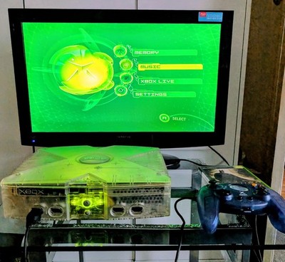 Xbox Crystal Konsole + InterAct PowerPad Pro + Kabel + 15 Spiele / getestet funktioniert