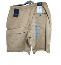 GAP Men's Stretch Twill Pull-On drawstring Khaki/Tan Chino Shorts-Large
