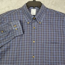 Brooks Brothers Regent Shirt Mens Size Large Blue Check Plaid Long Sleeve Cotton