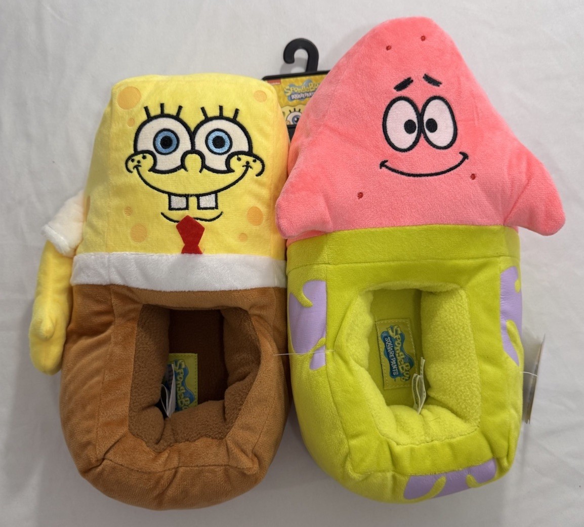 PANTOFOLA D’ORO Pantofole peluche SpongeBob & Patrick Nickelodeon in morbido pile nuove con etichette per adulti taglia S M